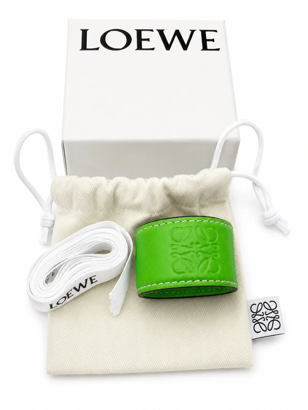 Authentic LOEWE Anagram Leather Cuff Bracelet Lime Green | Full Set + COA